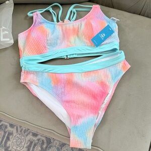 NWT, Cupshe 2-piece swimsuit, Pastel Tie Dye Colors, Size Large